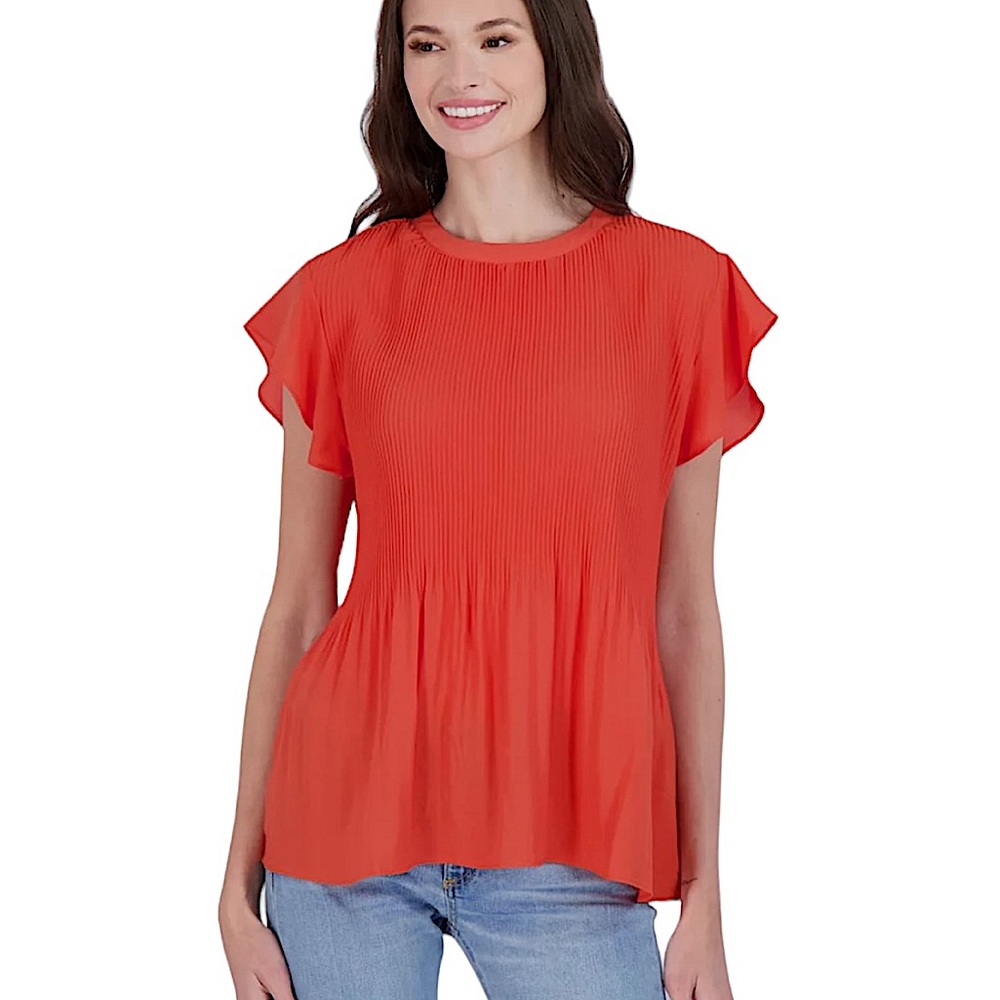 ADRIANNA PAPPEL: NWT Womens Scoop Neck Flutter Sleeves Top -Size Large